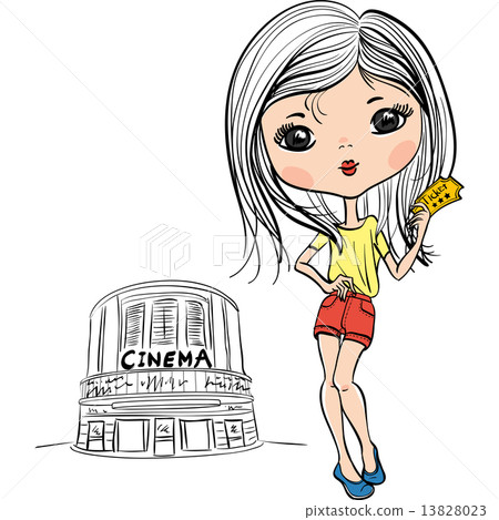 Vector fashion cute girl with cinema ticket 13828023