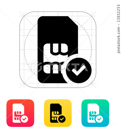 SIM card with accept sign icon. 13832253