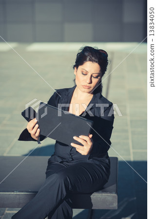 beautiful long black hair elegant business woman 13834050