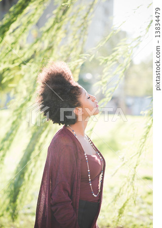 beautiful black curly hair african woman 13834479