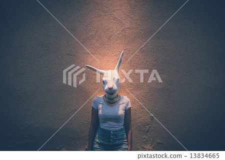 young hipster woman with rabbit mask 13834665