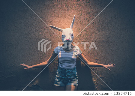young hipster woman with rabbit mask young hipster woman with rabbit mask 13834715
