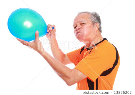 white background,old man, studio shot, businessman, portrait, senior, smiling, grin, exercise, blow 13836202