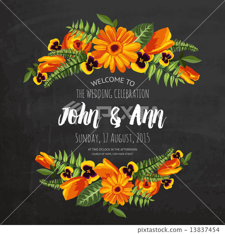 Wedding invitation card with painted flowers Wedding invitation card with painted flowers 13837454