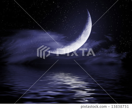 Half of moon reflected in water Half of moon reflected in water 13838731