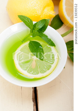 mint infusion tea tisane with lemon 13839312