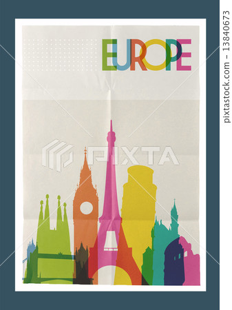 Travel Europe landmarks skyline vintage poster 13840673