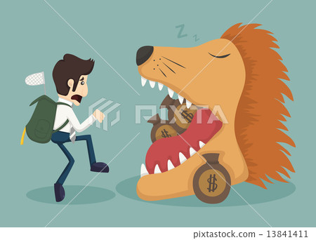 Businessman steal money from lion Businessman steal money from lion 13841411
