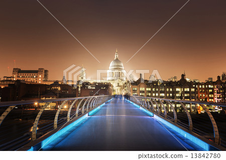 St. Paul Cathedral and millennium bridge, London , UK 13842780