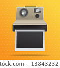 Retro instant camera with blank photo frame. 13843232