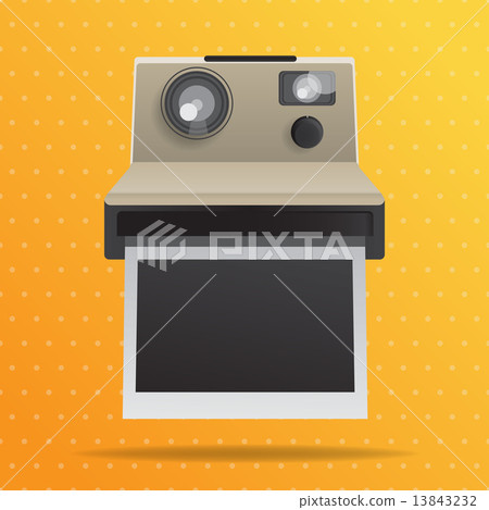 Retro instant camera with blank photo frame. 13843232