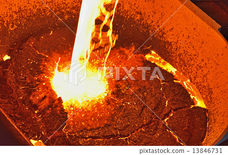molten metal poured from ladle 13846731