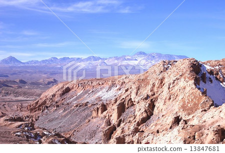 Artificial rock formations of the Moon Valley in the Atacama Desert spreading at the foot of the Andean Chilean Republic illuminated by bright sunlight of bright South America Artificial rock formations of the Moon Valley in the Atacama Desert spreading at the foot of the Andean Chilean Republic illuminated by bright sunlight of bright South America 13847681