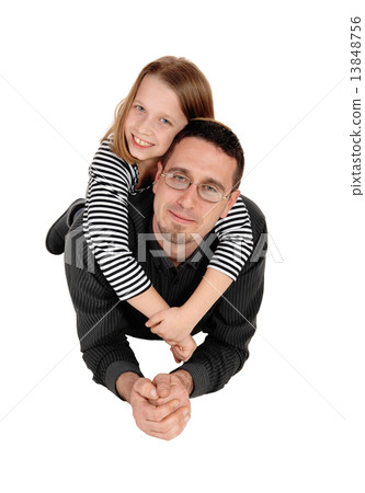 图库照片 daughter piggyback on dad.