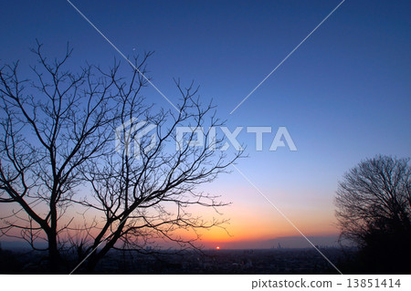 Evening landscape in winter (moon and sun) 2 Evening landscape in winter (moon and sun) 2 13851414