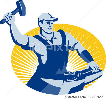 Blacksmith Farrier With Hammer Horseshoe Retro Blacksmith Farrier With Hammer Horseshoe Retro 13852654