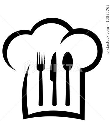 black restaurant icon with chef hat 13853762