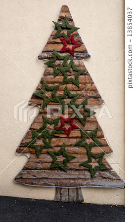 decorative Christmas tree on building wall decorative Christmas tree on building wall 13854037