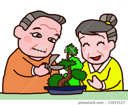 Two people who enjoy bonsai, senior Two people who enjoy bonsai, senior 13855527