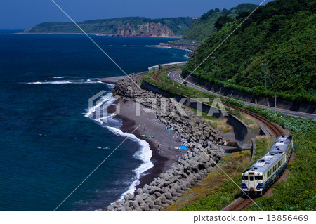 Local train of Gondoline running along the coastline of the Sea of Japan Local train of Gondoline running along the coastline of the Sea of Japan 13856469