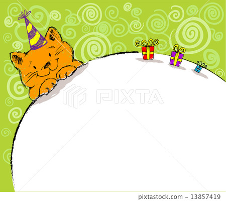 Greeting card with red cat and place for text. 13857419