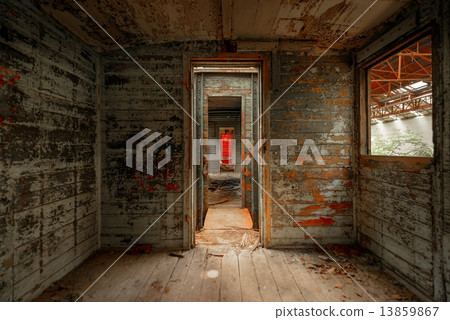 Messy vehicle interior of a train carriage 13859867