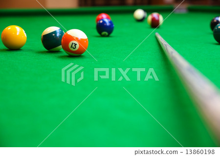 Snooker ball on snooker table, Snooker or Pool game on green table, International sport. Snooker ball on snooker table, Snooker or Pool game on green table, International sport. 13860198