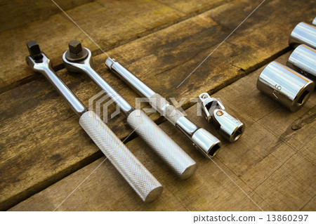 Hand tools set on wooden background. Hand tools set on wooden background. 13860297