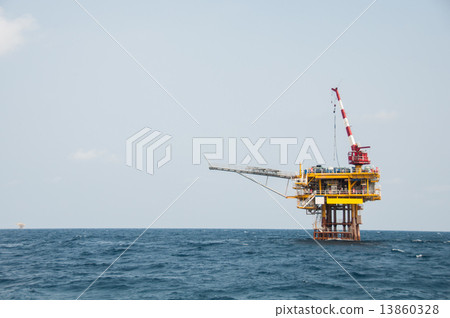 Stock Photo: Production platform in offshore oil and gas industry. The platform with blue sky