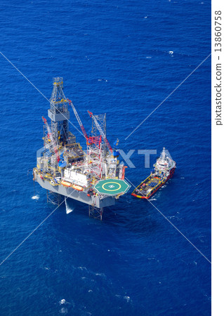 The offshore drilling oil rig top view from aircraft. 13860758