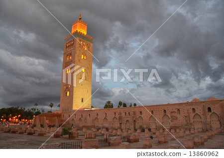 Tower of Koutoubia which was built in 12 C, but was rebuilt because its position with respect to Mecca was different 13860962