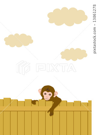 Child monkey and tree fence and sky 13861278