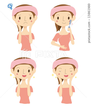 Woman doing face massage Variation set Woman doing face massage Variation set 13861980