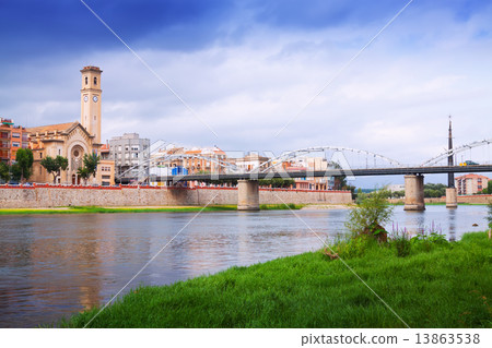 view of Ebro  with bridge in Tortosa. Catalonia 13863538