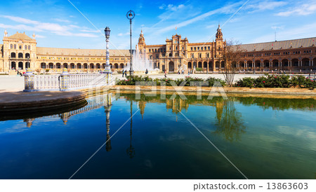 Day sunny view of Plaza de Espana. Seville Day sunny view of Plaza de Espana. Seville 13863603