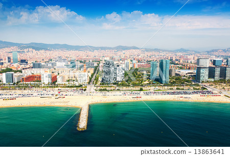 Aerial view of Barcelona from sea. Sant Marti   district 13863641