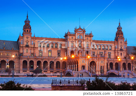 View of Plaza de Espana in evening at Sevilla View of Plaza de Espana in evening at Sevilla 13863721
