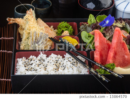 japanese cuisine. lunch box set on the background 13864570