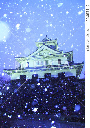 January Shiga Nagahama castle, castle tower light up (snow scene) 13865142