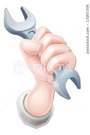 Hand holding wrench Hand holding wrench 13865306
