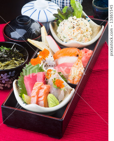 japanese cuisine. lunch box set on the background japanese cuisine. lunch box set on the background 13865545