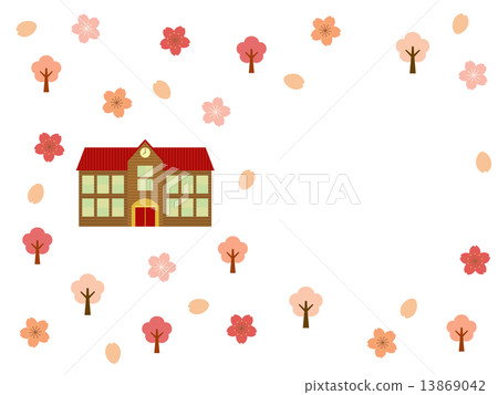 木教學樓和櫻桃背景 木教學樓和櫻桃背景 13869042