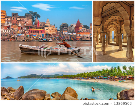 Indian landmarks collage, Goa, Varanasi, Jaipur Indian landmarks collage, Goa, Varanasi, Jaipur 13869503