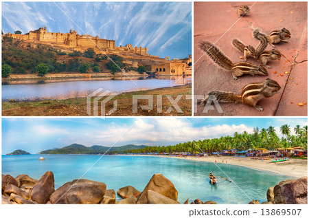 Indian landmarks collage, Goa, Jaipur 13869507