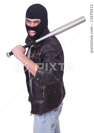 Male hooligan with bat on white Male hooligan with bat on white 13870413