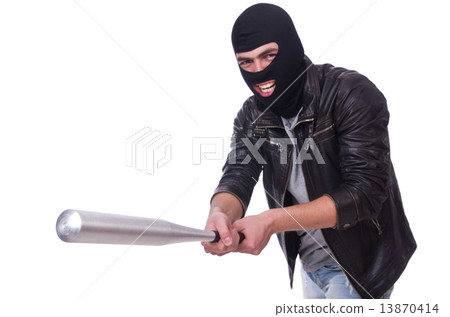 Male hooligan with bat on white Male hooligan with bat on white 13870414
