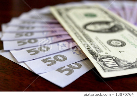 grivna banknotes with value of 50 and dollars grivna banknotes with value of 50 and dollars 13870764