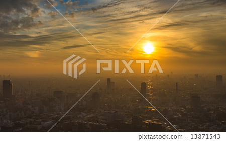 Tokyo sunset aerial panoramic view 13871543