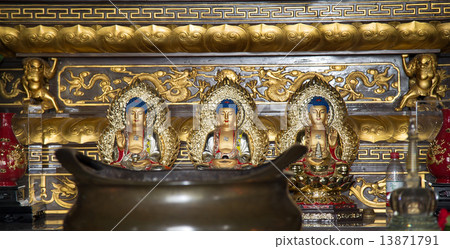 Buddhist Temple. Golden statue of Buddha-- southern Xian (Sian, Xi'an), Shaanxi province, China 13871791