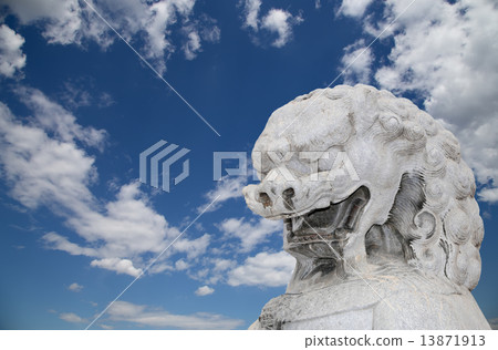 Stone Guardian Lion Statue in Beihai Park - Beijing, China Stone Guardian Lion Statue in Beihai Park - Beijing, China 13871913